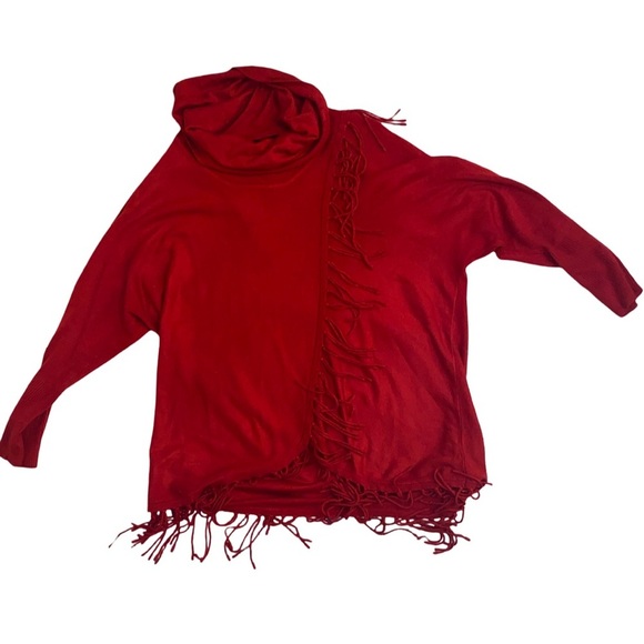 NEW DIRECTIONS Cowl Neck Fringe Wrap Front Knit Sweater Red Size 1X - Picture 2 of 5